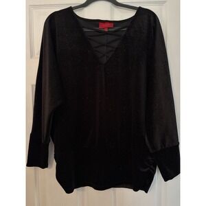 Jennifer Lopez Womens Cocktail Dressy Black Sparkle Top ‎ Size Large